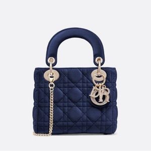 Lady Dior Mini Velvet Navy Blue 100% Authentic